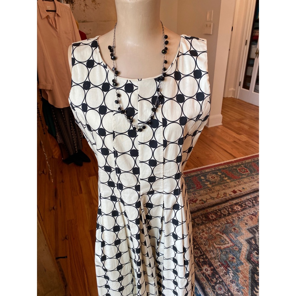 Sas La Fee Black White Geometric Circle Print Cotton Blend Dress Size 44 - Picture 3 of 12